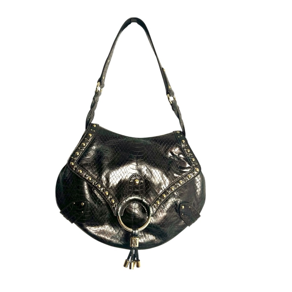 🌟 COLE HAAN Dark Dark Brown Embossed Leather Hobo Bag 🌟